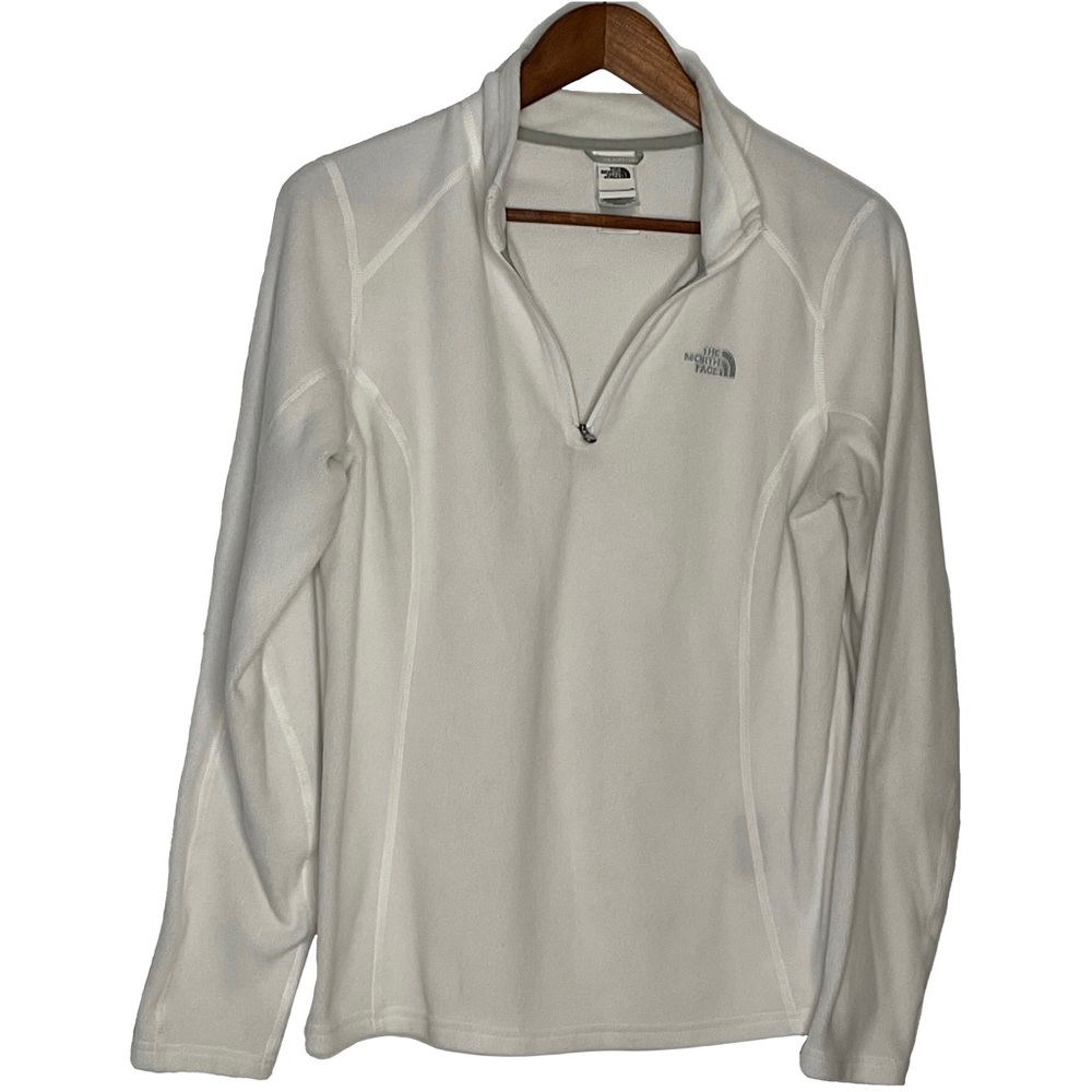 The North Women’s Face White Fleece Half Zip Long Sleeve Pullover Size Medium.
